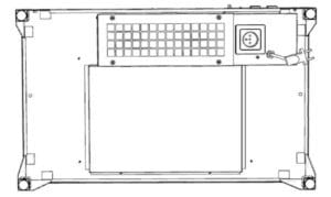 Schéma présentant le dessous (bloc moteur + filtre) du vestiaire LVC-OPTIM