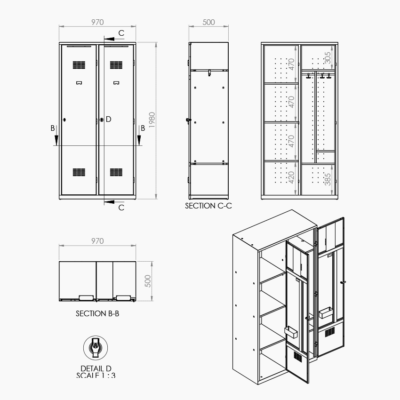 Plan d'usine d'un vestiaire en fabrication sur-mesure