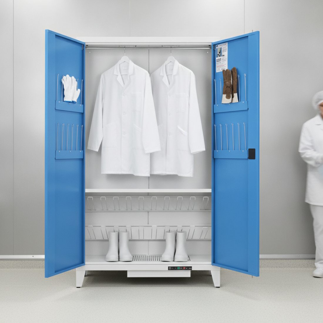Armoire collective séchante et désinfectante LVS dans un vestiaire d'usine agroalimentaire