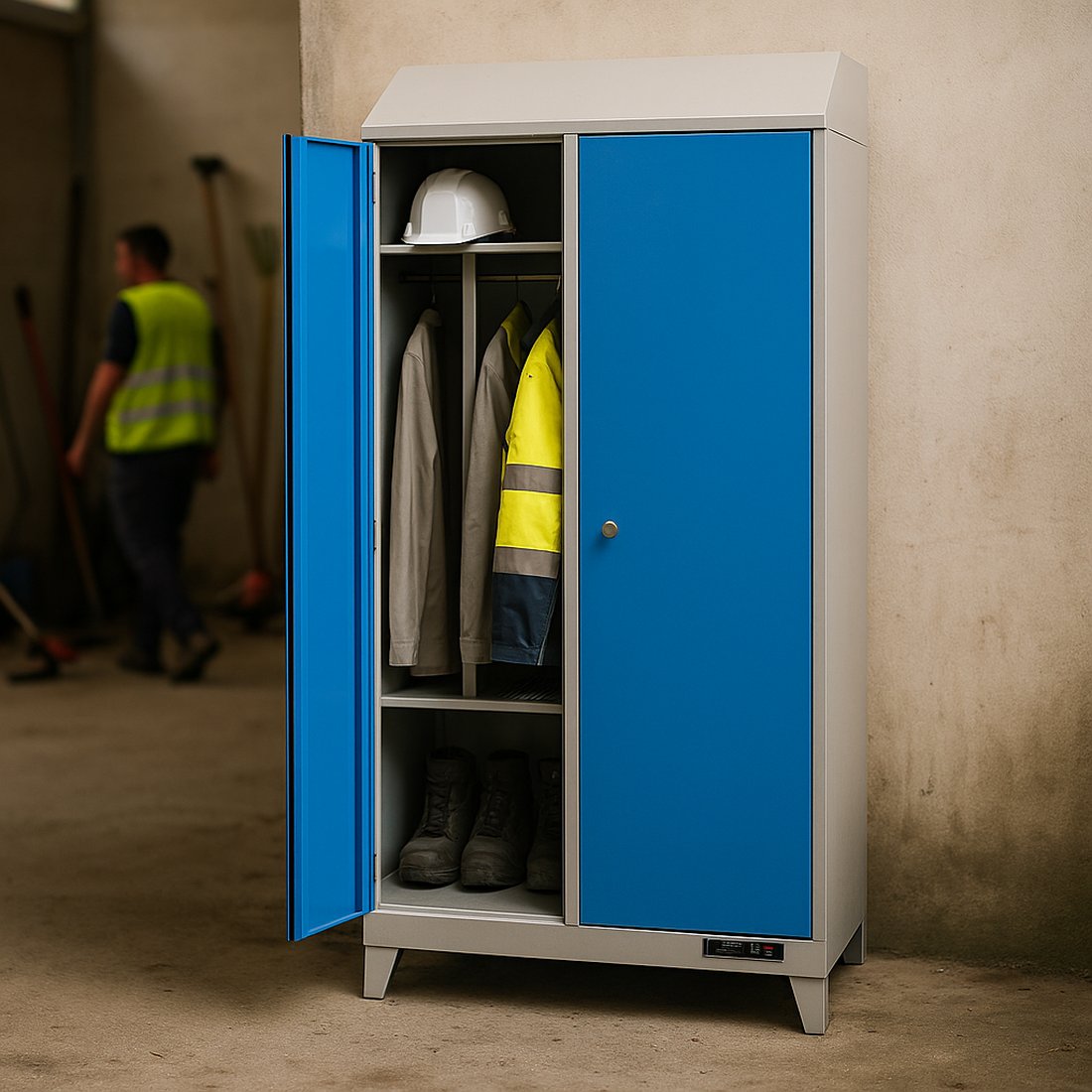 Vestiaire séchant PERFORMANCE installé dans un dépôt d'espaces verts